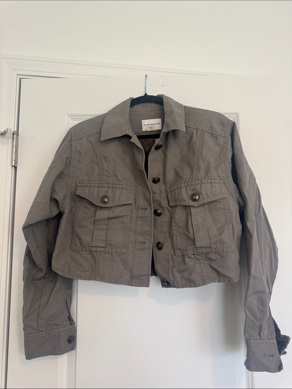 Club Monaco Cropped Utility Jacket in Olive Gray